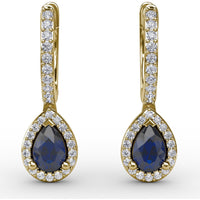 Petite Teardrop Hoop Earrings with Pear-Shaped Sapphires and Diamond Halo by Fana - 1.35 Carat Total Gemstone Weight