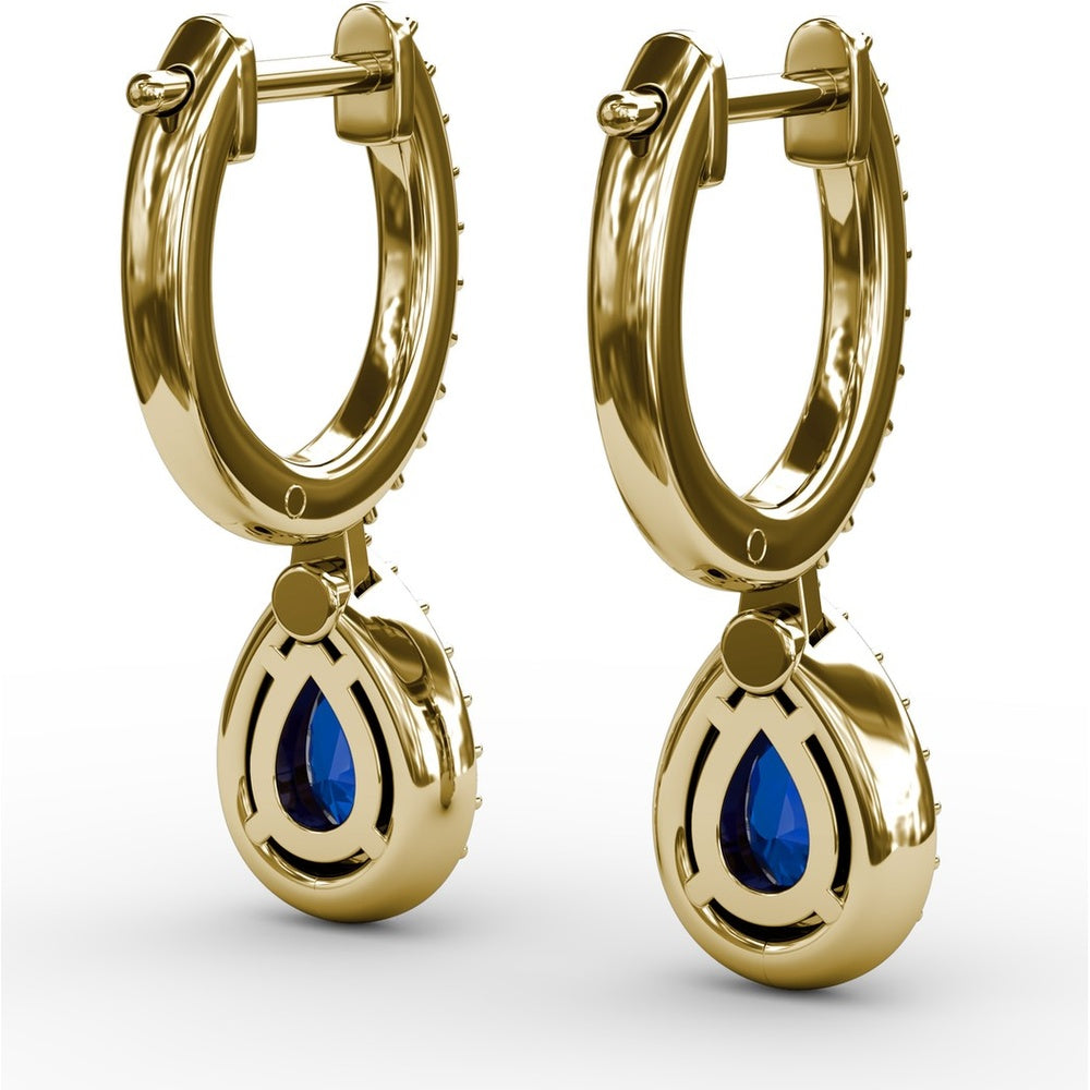 Petite Teardrop Hoop Earrings with Pear-Shaped Sapphires and Diamond Halo by Fana - 1.35 Carat Total Gemstone Weight