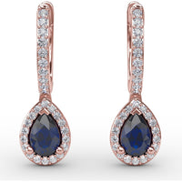 Petite Teardrop Hoop Earrings with Pear-Shaped Sapphires and Diamond Halo by Fana - 1.35 Carat Total Gemstone Weight