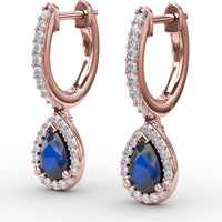 Petite Teardrop Hoop Earrings with Pear-Shaped Sapphires and Diamond Halo by Fana - 1.35 Carat Total Gemstone Weight