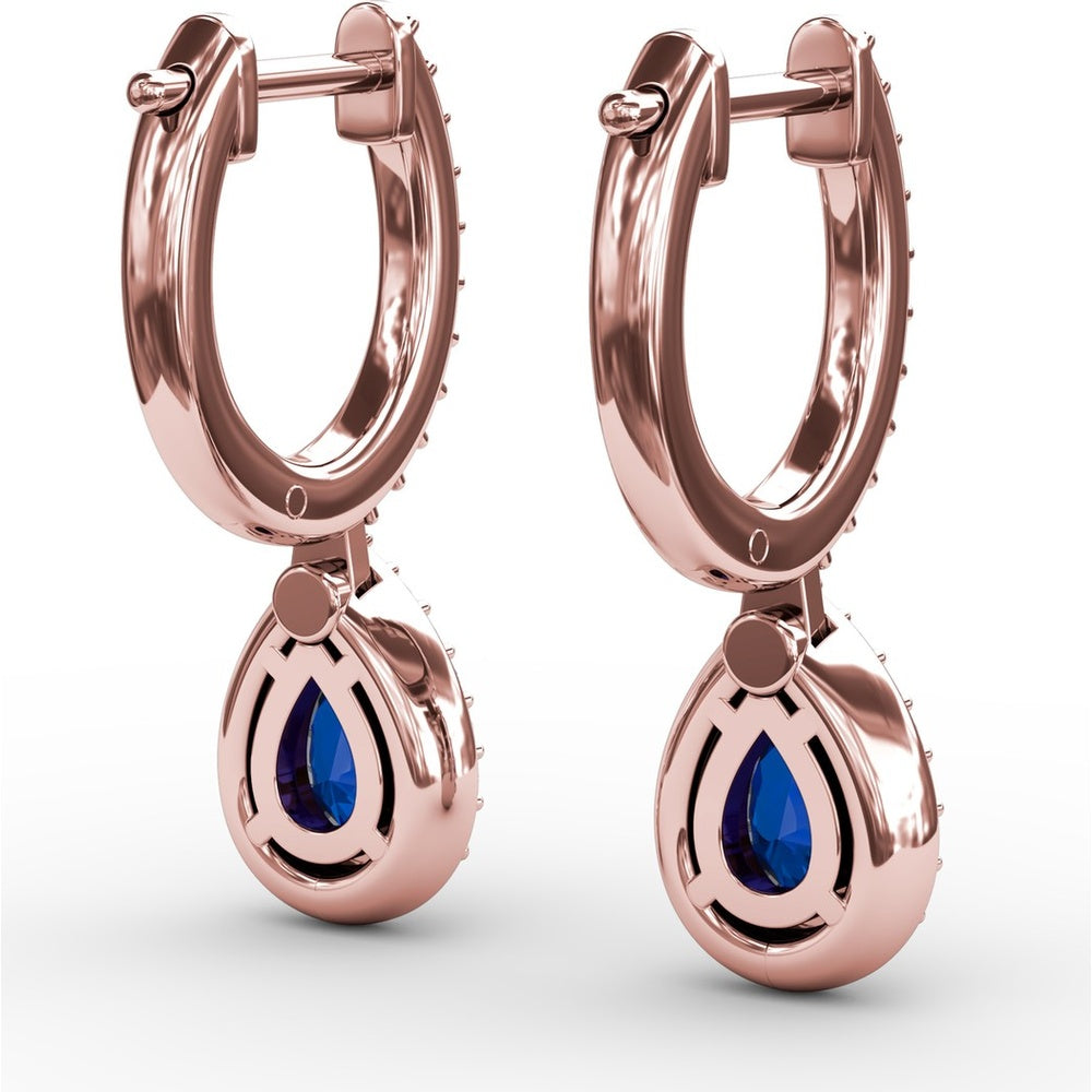 Petite Teardrop Hoop Earrings with Pear-Shaped Sapphires and Diamond Halo by Fana - 1.35 Carat Total Gemstone Weight