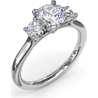 Petite Three-Stone Round Diamond Engagement Ring Setting with 0.34 Carat Total Side Diamond Weight by Fana