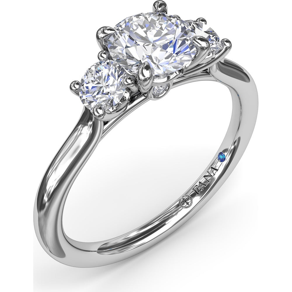 Petite Three-Stone Round Diamond Engagement Ring Setting with 0.34 Carat Total Side Diamond Weight by Fana
