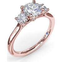 Petite Three-Stone Round Diamond Engagement Ring Setting with 0.34 Carat Total Side Diamond Weight by Fana