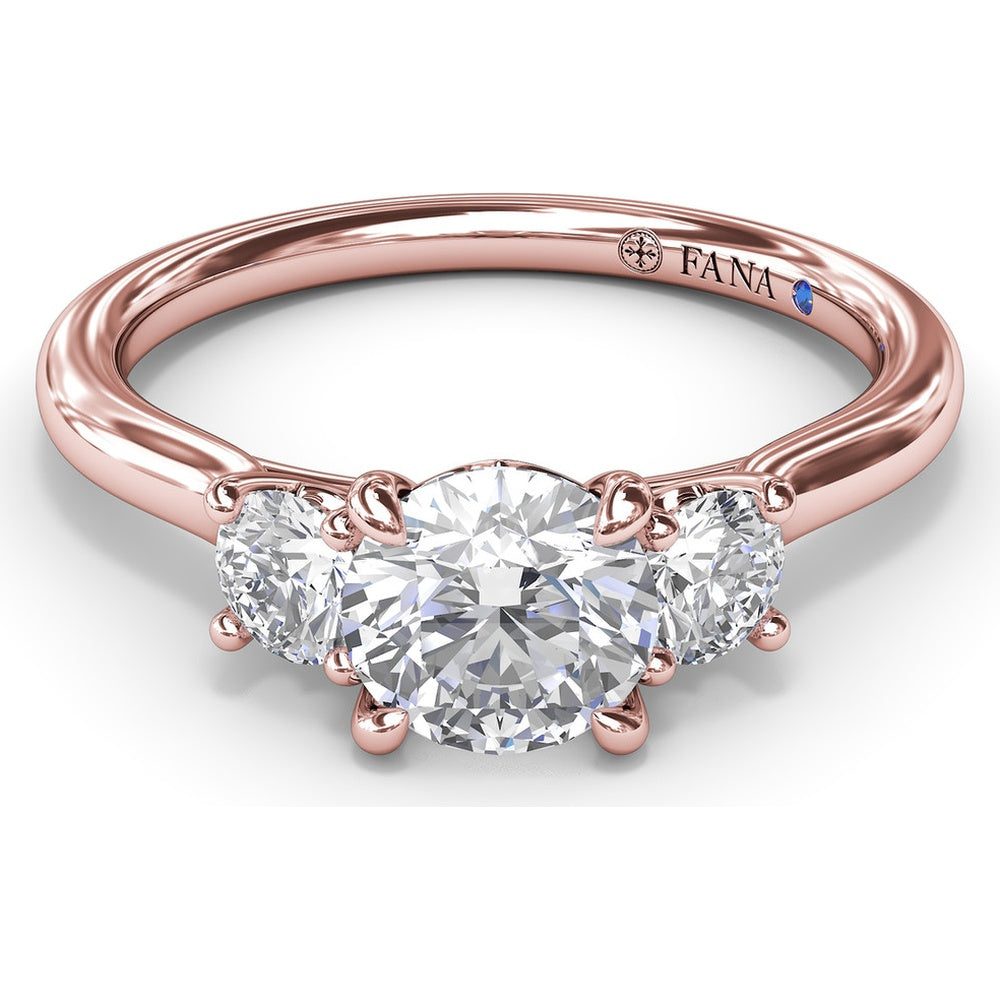 Petite Three-Stone Round Diamond Engagement Ring Setting with 0.34 Carat Total Side Diamond Weight by Fana