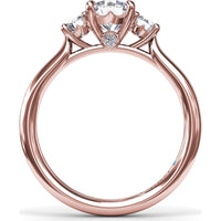 Petite Three-Stone Round Diamond Engagement Ring Setting with 0.34 Carat Total Side Diamond Weight by Fana