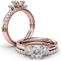 Petite Three-Stone Round Diamond Engagement Ring Setting with 0.34 Carat Total Side Diamond Weight by Fana