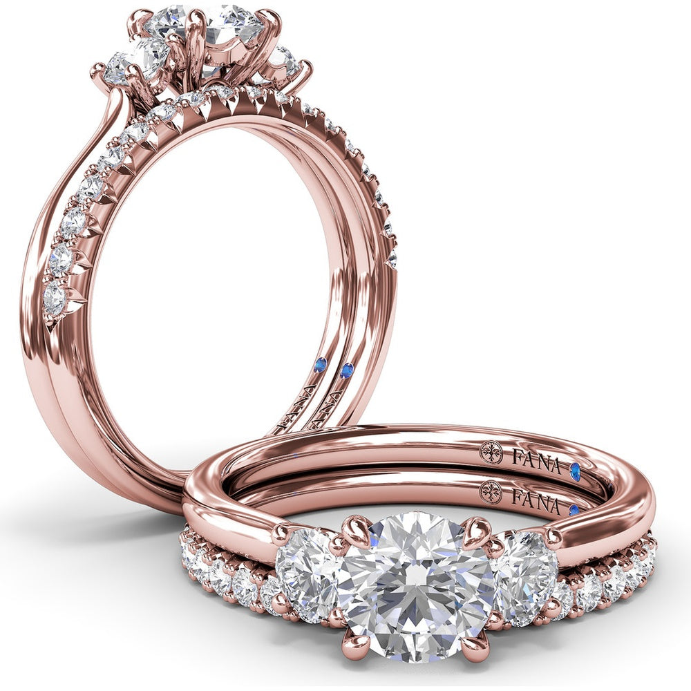 Petite Three-Stone Round Diamond Engagement Ring Setting with 0.34 Carat Total Side Diamond Weight by Fana