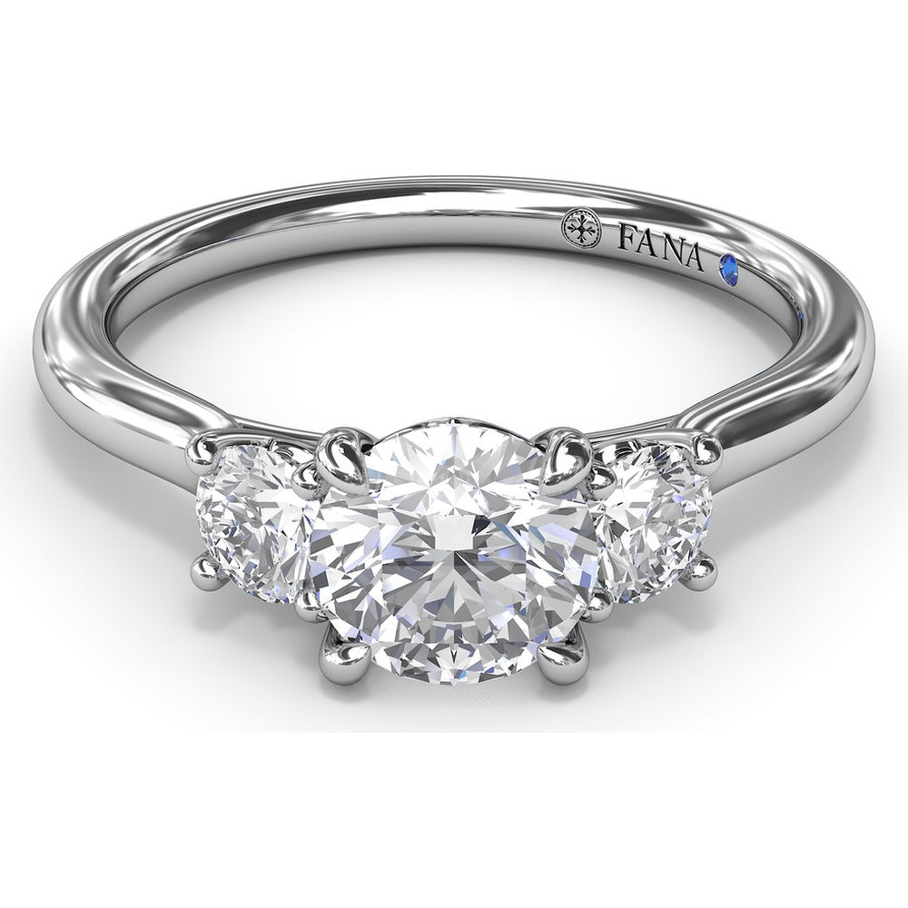 Petite Three-Stone Round Diamond Engagement Ring Setting with 0.34 Carat Total Side Diamond Weight by Fana