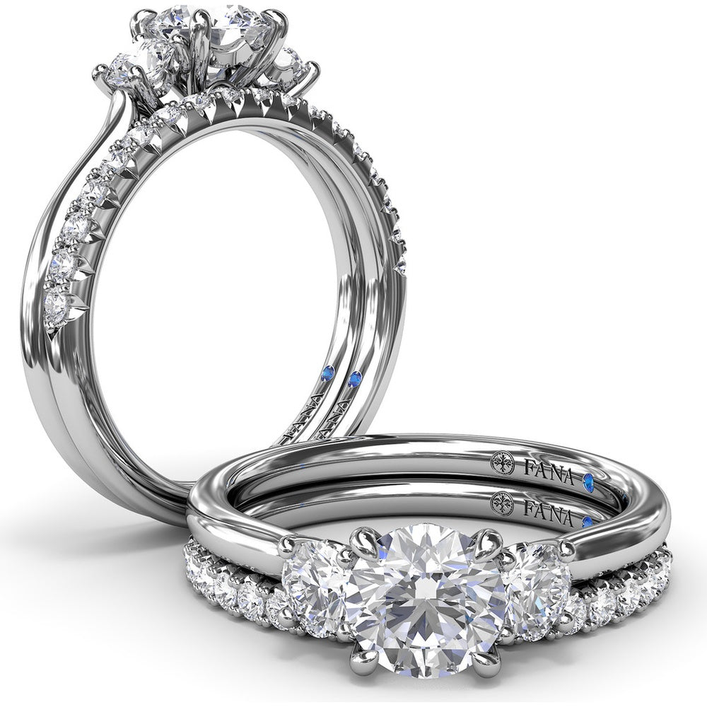 Petite Three-Stone Round Diamond Engagement Ring Setting with 0.34 Carat Total Side Diamond Weight by Fana