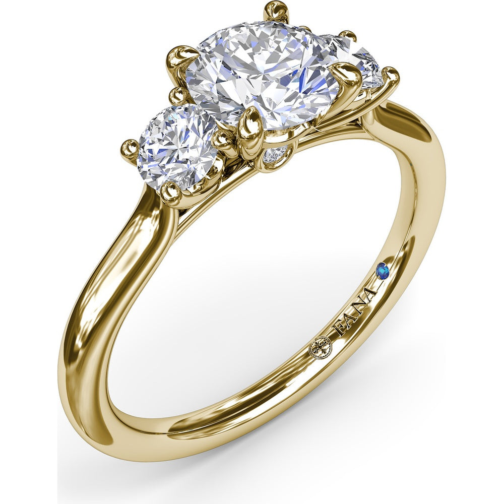 Petite Three-Stone Round Diamond Engagement Ring Setting with 0.34 Carat Total Side Diamond Weight by Fana