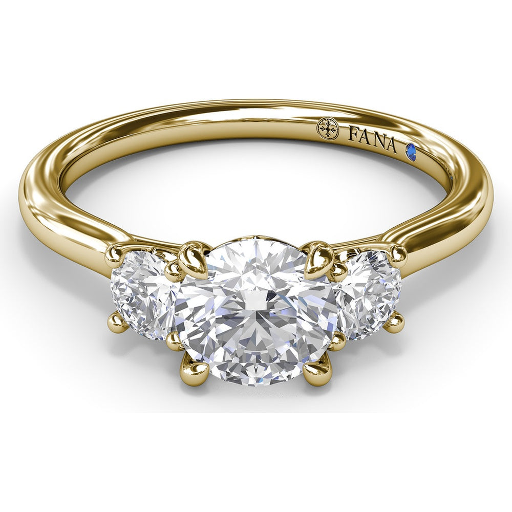 Petite Three-Stone Round Diamond Engagement Ring Setting with 0.34 Carat Total Side Diamond Weight by Fana