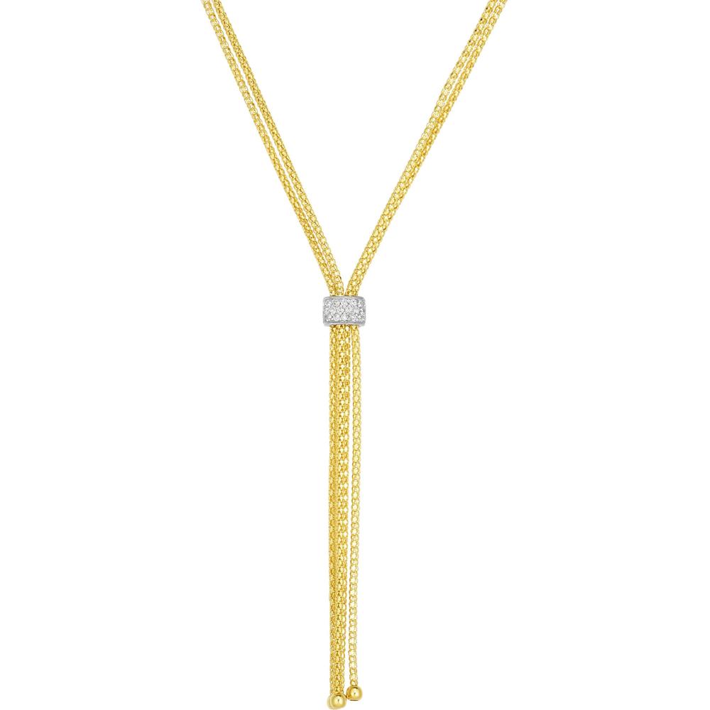 Phillip Gavriel 14K Gold Popcorn Fringe Diamond Lariat Tassel Necklace with Two-Tone Finish - 0.128 Carat Diamond Accent - 17"
