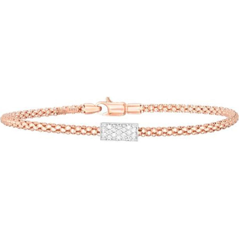 Phillip Gavriel 14K Rose Gold 7.25" Popcorn Bracelet with Diamond Accent Bar - 0.136 Carat Total Diamond Weight