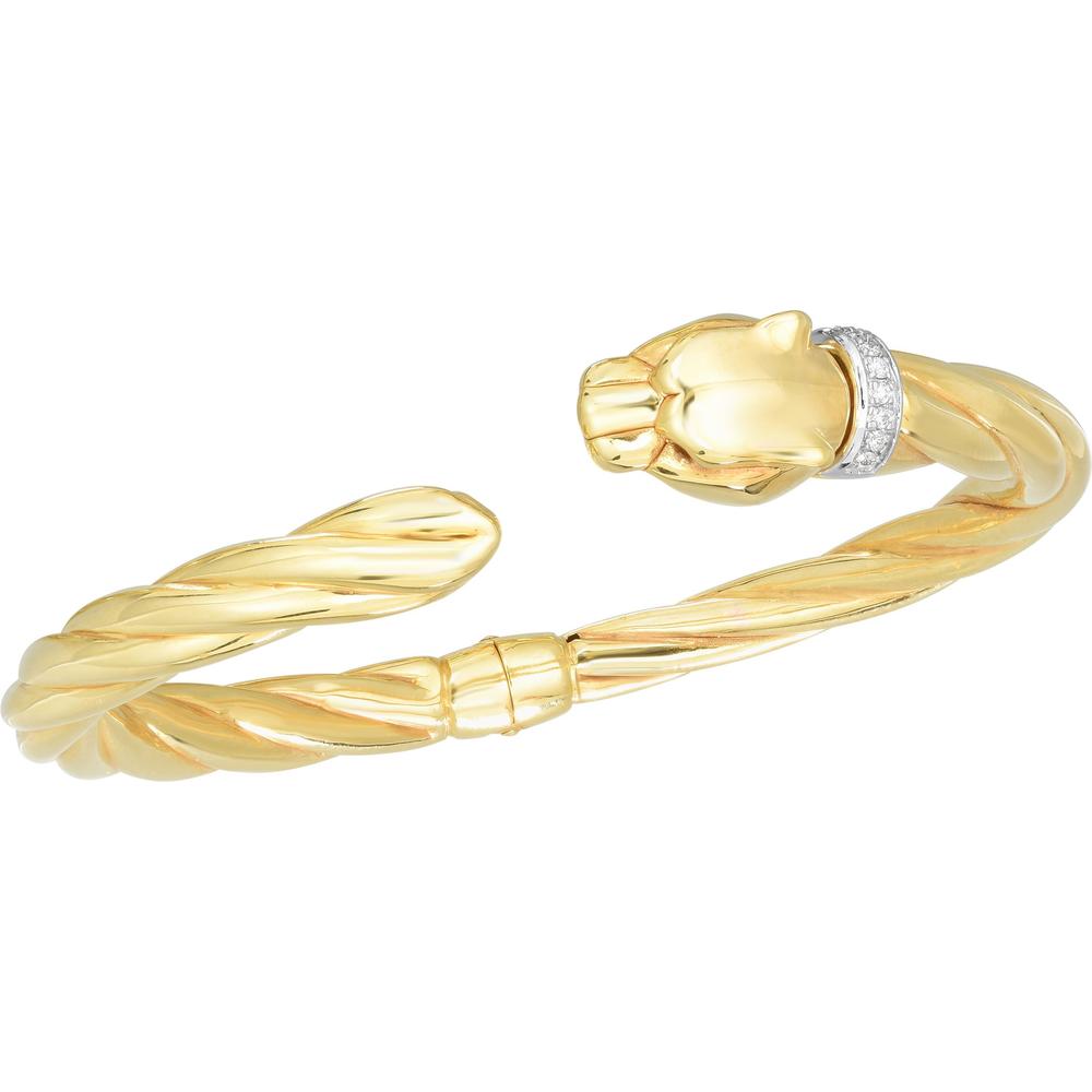 Phillip Gavriel 14K Two-Tone Gold Panther Cuff Bracelet with Diamond Accents - 0.08 Carat Total Diamond Weight
