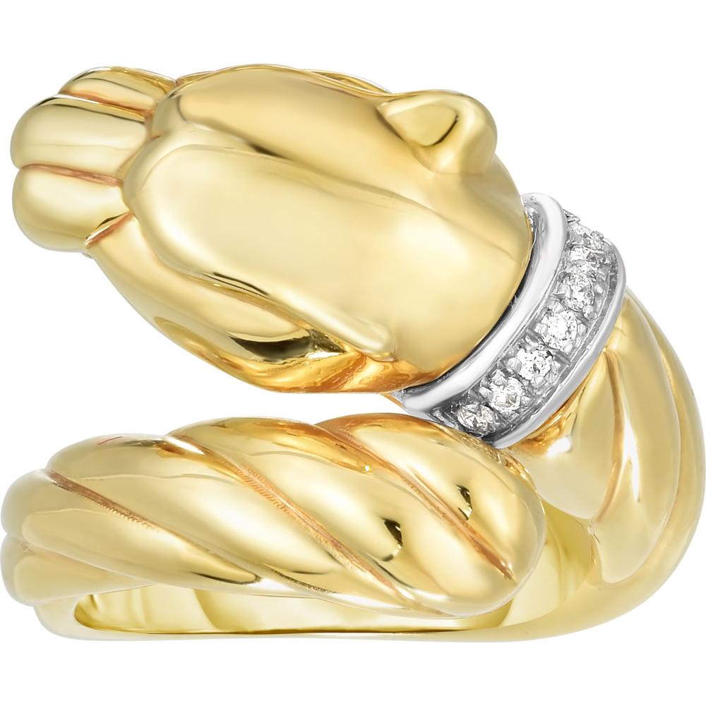 Phillip Gavriel 14K Two-Tone Gold Panther Ring with Diamond-Studded Collar - 0.08 Carat Total Diamond Weight - Size 7