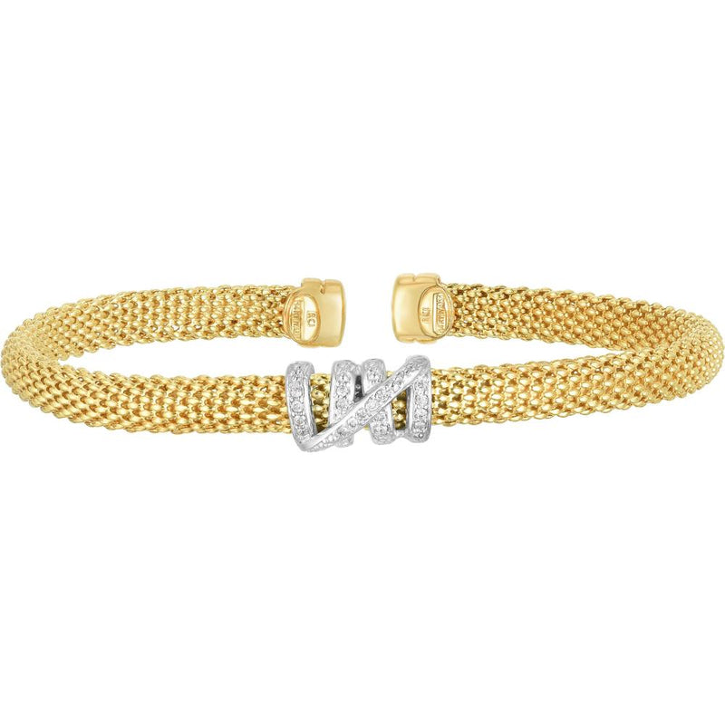 Phillip Gavriel 14K Two-Tone Gold Popcorn Texture Diamond Tally Cuff Bracelet - 0.136 Carat Total Diamond Weight