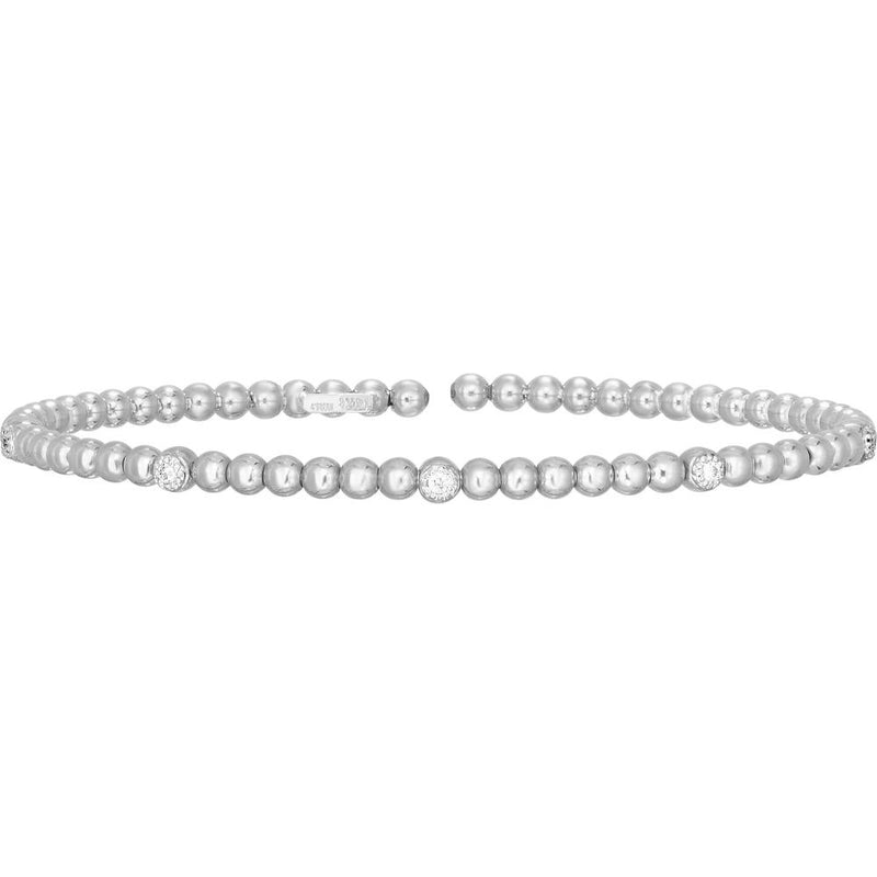 Phillip Gavriel 14K White Gold 3.3mm Popcorn Bead Cuff Bracelet with 0.05 Carat Diamond Accents