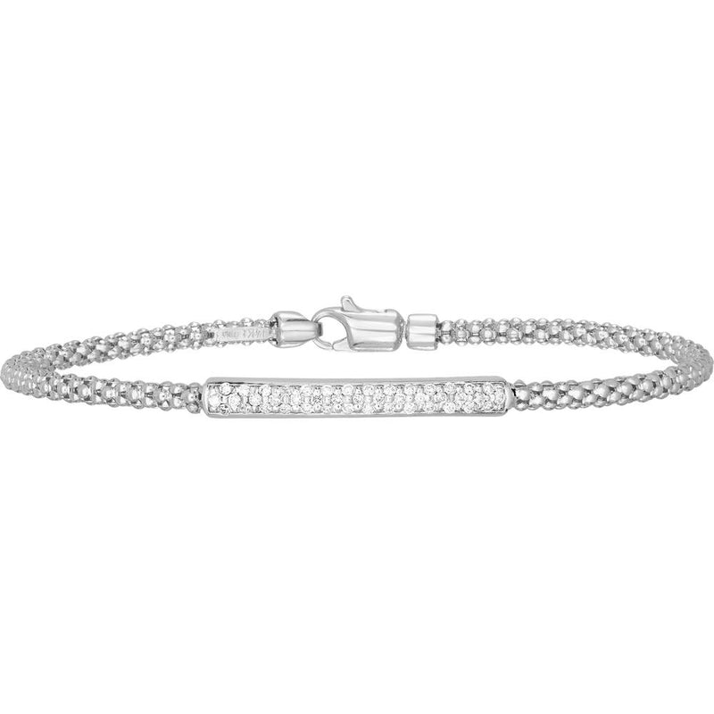 Phillip Gavriel 14K White Gold Popcorn Chain Bracelet with Diamond Bar - 0.215 Carat Total Diamond Weight - 7"