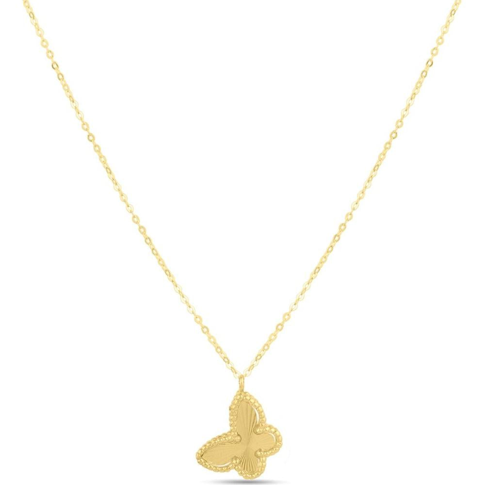 Phillip Gavriel 14K Yellow Gold 18" Popcorn Butterfly Necklace with Diamond-Cut Finish and Adjustable Length