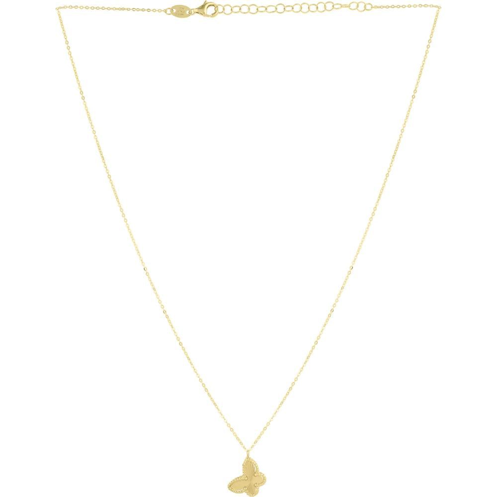 Phillip Gavriel 14K Yellow Gold 18" Popcorn Butterfly Necklace with Diamond-Cut Finish and Adjustable Length