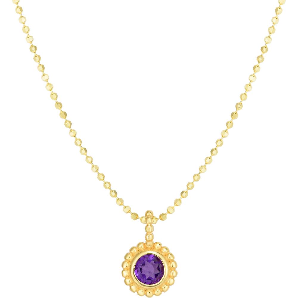 Phillip Gavriel 14K Yellow Gold 18" Popcorn Necklace with Bezel-Set Amethyst Pendant