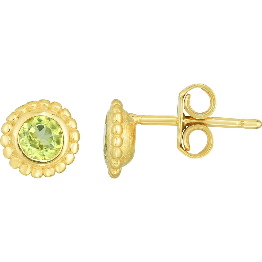 Phillip Gavriel 14K Yellow Gold 5.5mm Round Peridot Popcorn Bezel Stud Earrings - 0.20 Carat Total Peridot Weight