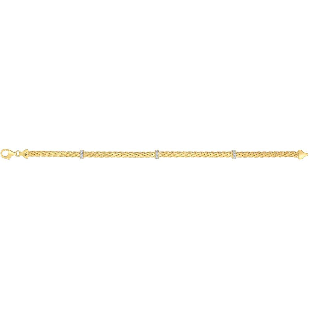 Phillip Gavriel 14K Yellow Gold 7.25" Woven Stationed Diamond Bracelet - 0.09 Carat Total Diamond Weight