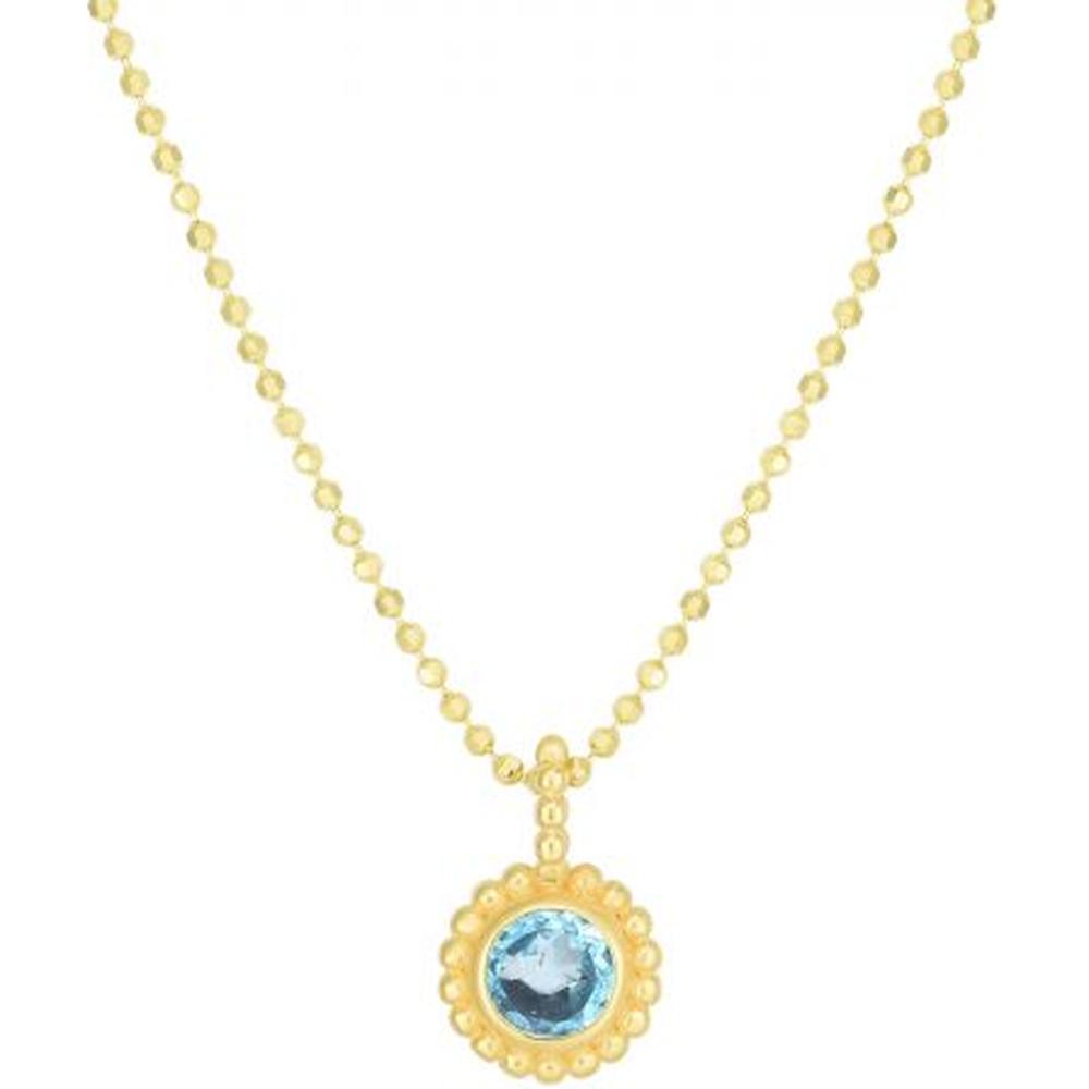 Phillip Gavriel 14K Yellow Gold Aquamarine Pendant Necklace with Beaded Popcorn Chain - 18" Length