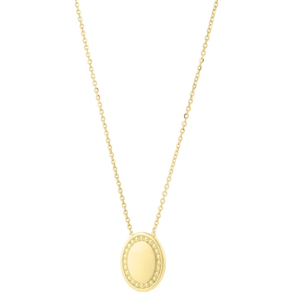 Phillip Gavriel 14K Yellow Gold Beaded Oval Pendant Necklace with Polished Finish - 18" Length, Adjustable to 16"