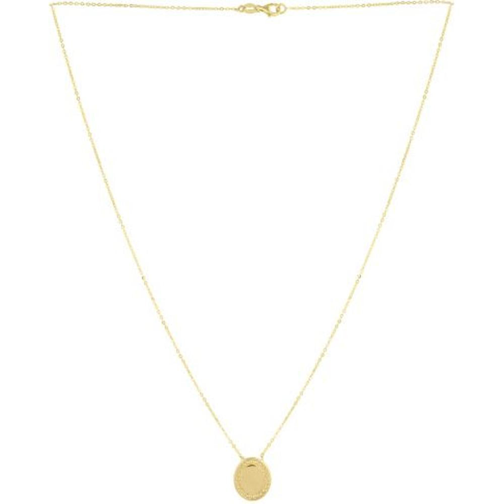 Phillip Gavriel 14K Yellow Gold Beaded Oval Pendant Necklace with Polished Finish - 18" Length, Adjustable to 16"