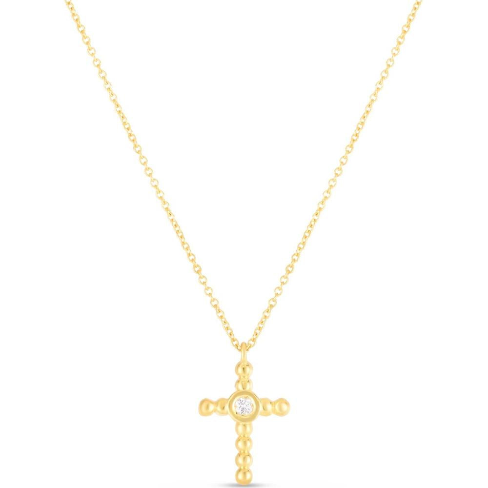 Phillip Gavriel 14K Yellow Gold Diamond Popcorn Cross Pendant Necklace - .01 Carat Diamond, 18" Length