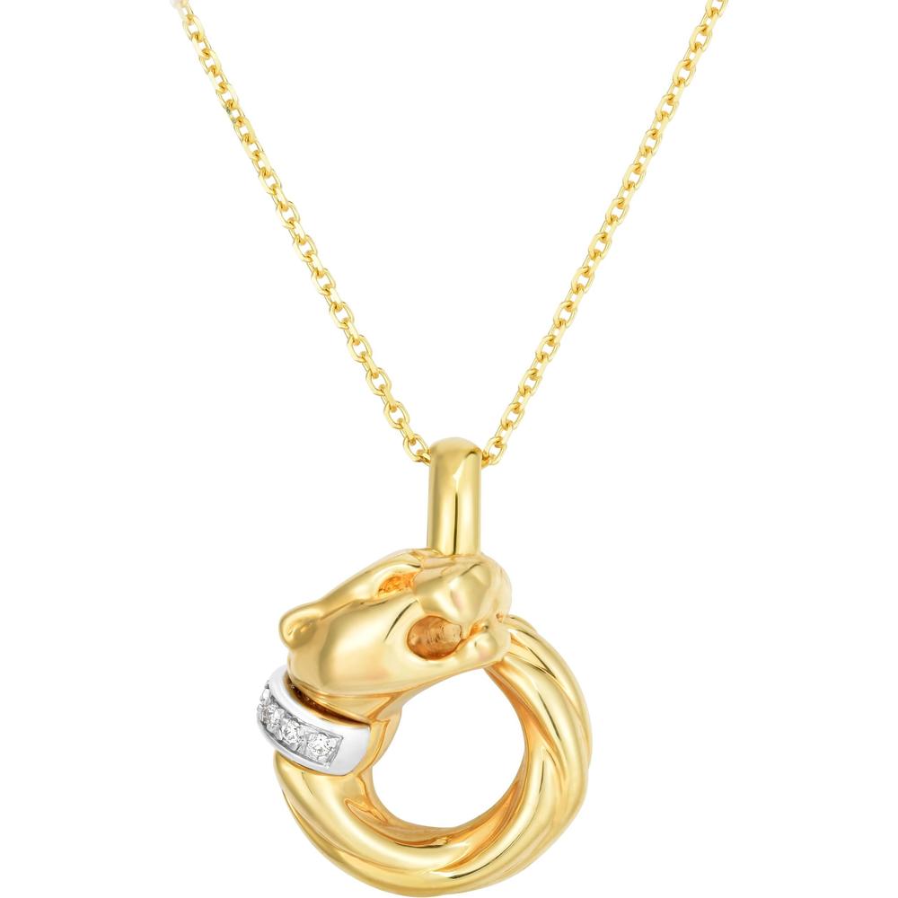 Phillip Gavriel 14K Yellow Gold Panther Pendant with 0.05 Carat Diamond Accent on Italian Cable Chain - 18"