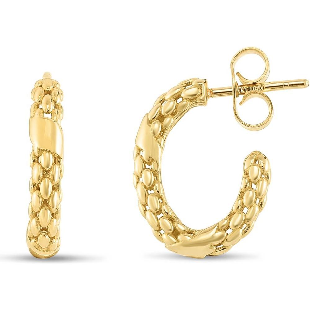 Phillip Gavriel 14K Yellow Gold Polished Popcorn Bead Hoop Earrings with Sash Detail - 17.1mm