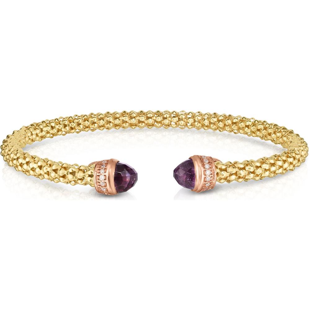 Phillip Gavriel 14K Yellow Gold Popcorn Bangle with Amethyst and Diamond Accents - 0.09 Carat Total Diamond Weight