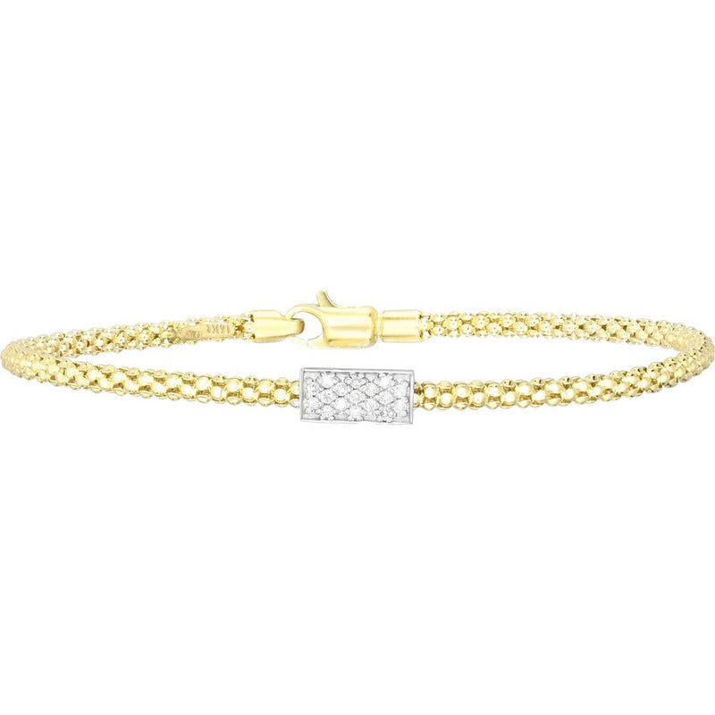 Phillip Gavriel 14K Yellow Gold Popcorn Bracelet with Diamond Bar - 0.17 Carat Total Diamond Weight - 7.25"