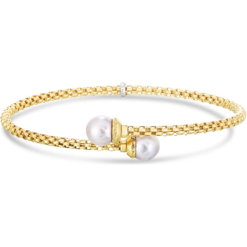 Phillip Gavriel 14K Yellow Gold Popcorn Bypass Bangle with River White Pearls