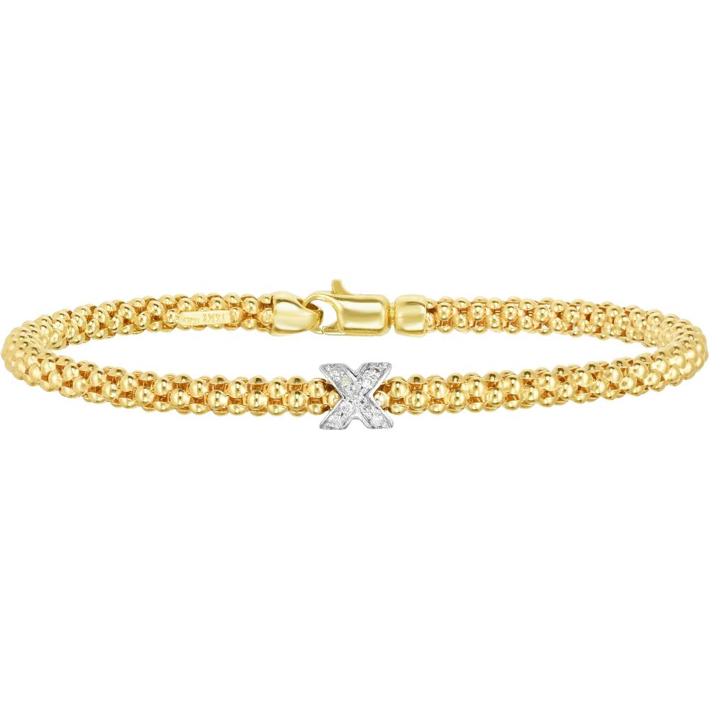 Phillip Gavriel 14K Yellow Gold Popcorn Diamond Mini "X" Cuff with White Gold Accent - 0.09 Carat Diamond - 7.25"