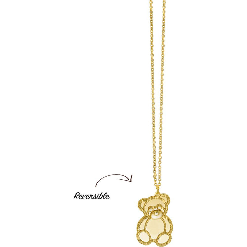 Phillip Gavriel 14K Yellow Gold Teddy Bear Necklace with Pink Mother of Pearl Pendant - 18" Popcorn Chain