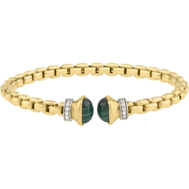 Phillip Gavriel 14K Yellow Gold Venetian Link Bangle with Green Malachite and 0.20 Carat Diamond Accents