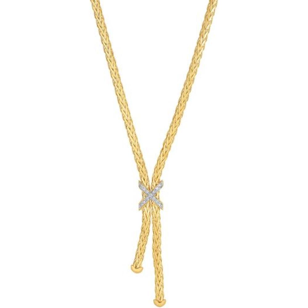 Phillip Gavriel 14K Yellow Gold Woven Lariat Necklace with X Diamond Accent - 0.13 Carat Total Diamond Weight - 17"