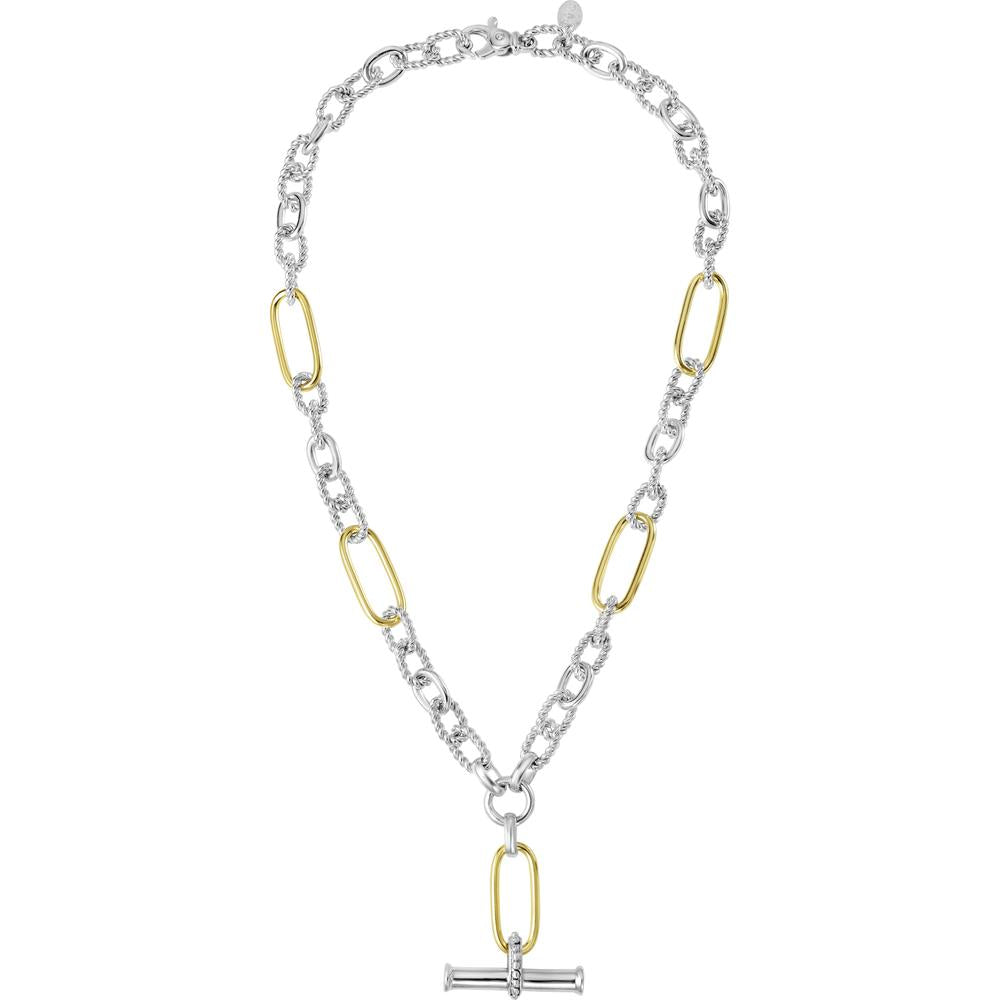 Phillip Gavriel 17" Italian Cable Link T-Bar Necklace in Sterling Silver & 18K Gold