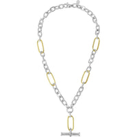 Phillip Gavriel 17" Italian Cable Link T-Bar Necklace in Sterling Silver & 18K Gold
