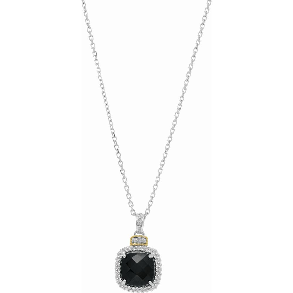 Phillip Gavriel 18" Sterling Silver and 18K Gold Necklace with Cushion-Cut Black Onyx and Diamond Accents - Two-Tone
