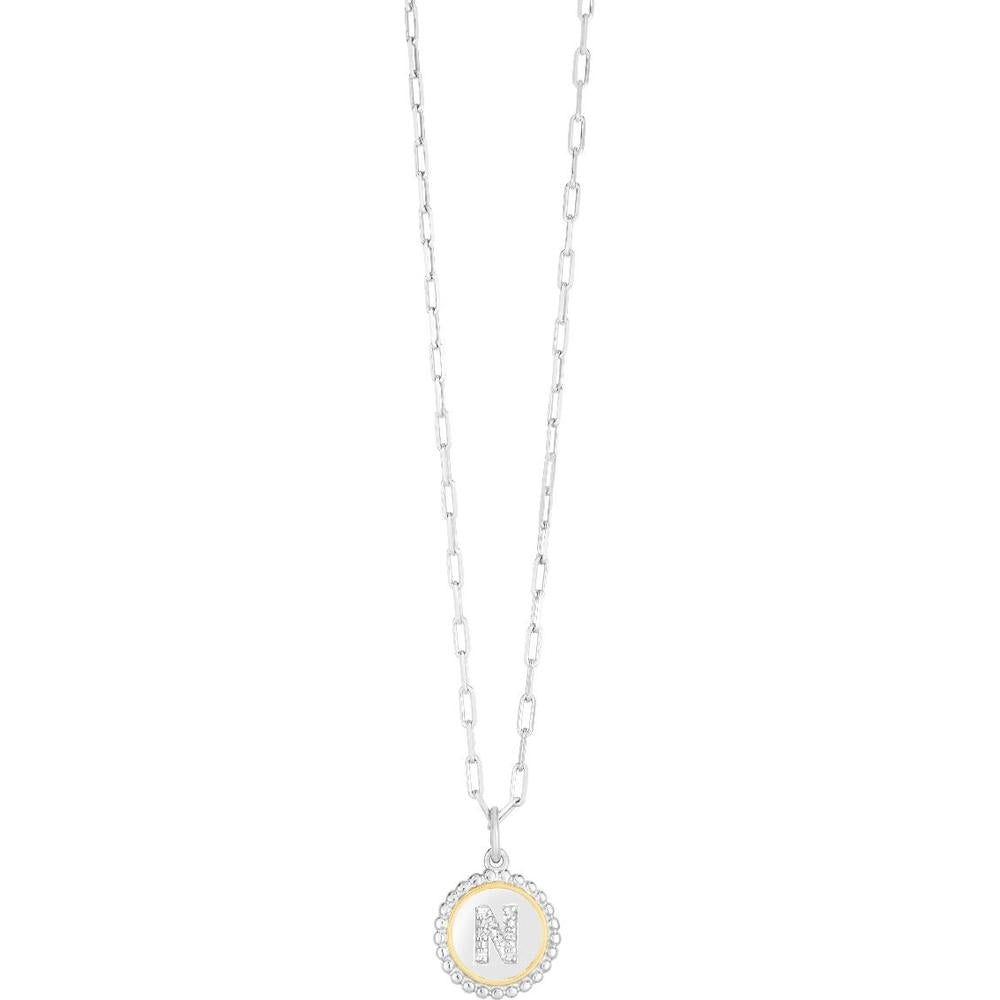 Phillip Gavriel 18K Gold & Silver Diamond-Accented "N" Initial Necklace with Paperclip Chain - 0.005 Carat Total Diamond Weight - 20"