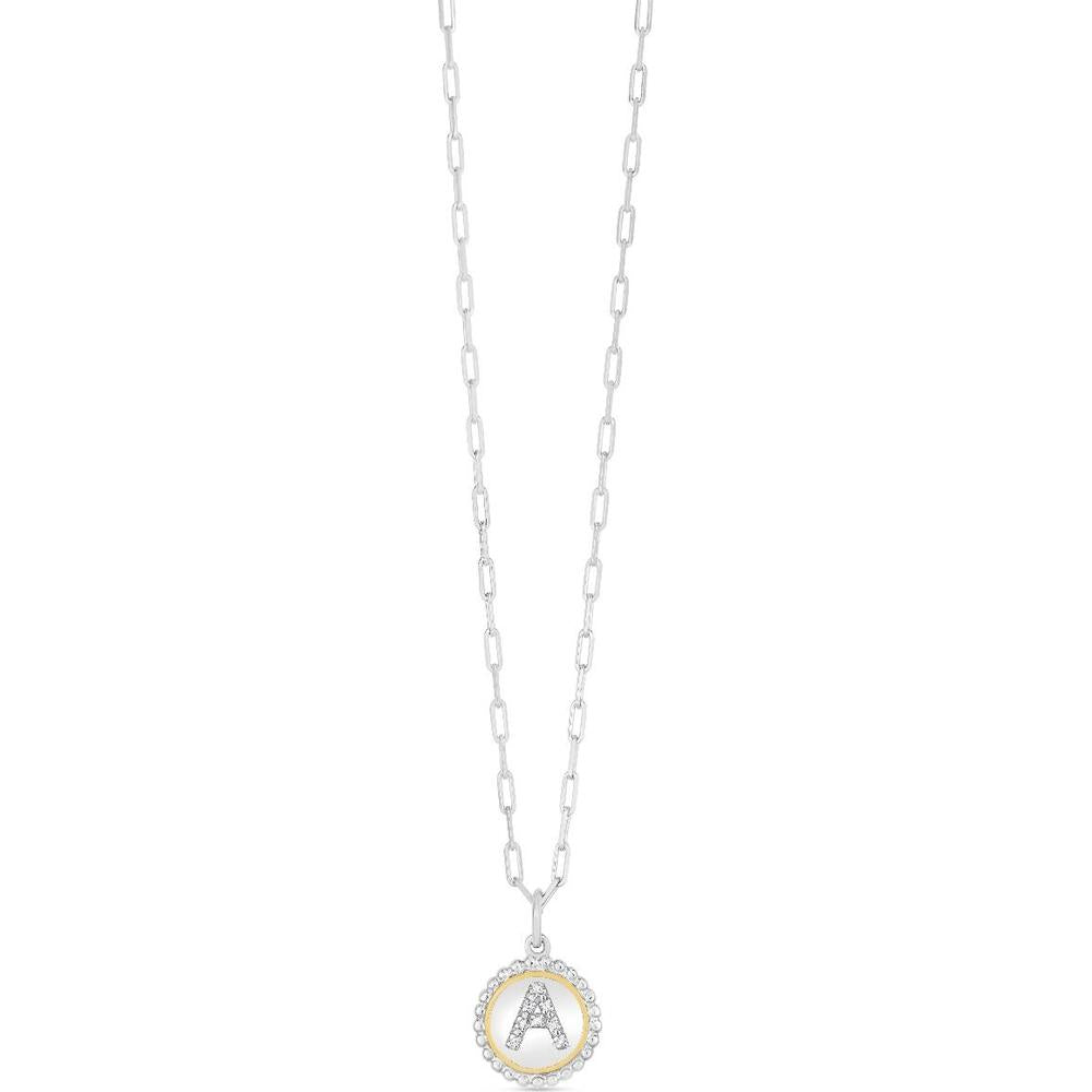 20"Phillip Gavriel 18K Gold & Silver Diamond Initial "A" Pendant Necklace with Adjustable Paperclip Chain - .005 Carat Total Diamond Weight