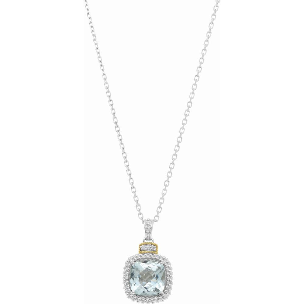 Phillip Gavriel 18K Gold & Sterling Silver 18" Blue Topaz Pendant Necklace with Diamond Accents