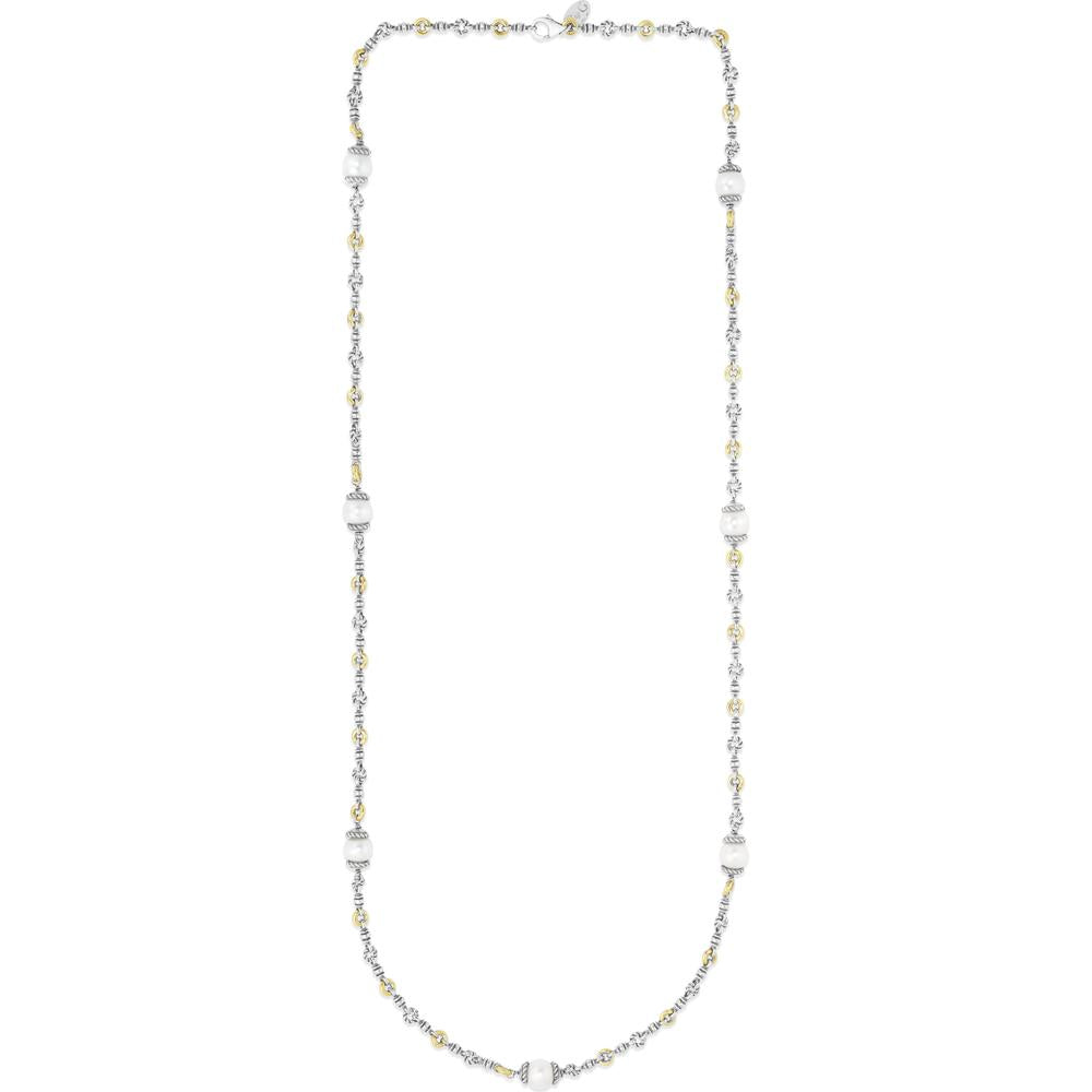 Phillip Gavriel 18K Gold & Sterling Silver 30" Italian Cable Necklace with 7mm White Pearls