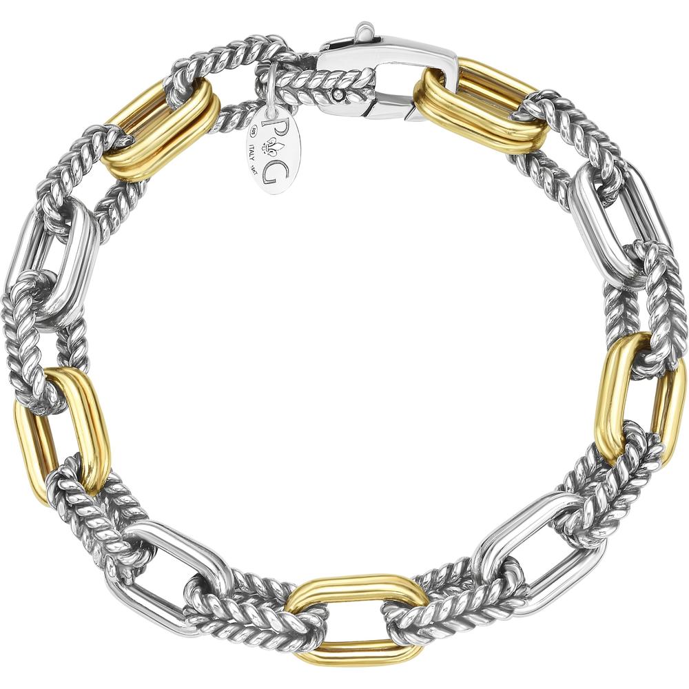 Phillip Gavriel 18K Gold and Sterling Silver 8" Double Paperclip Link Men's Bracelet with Italian Cable Design