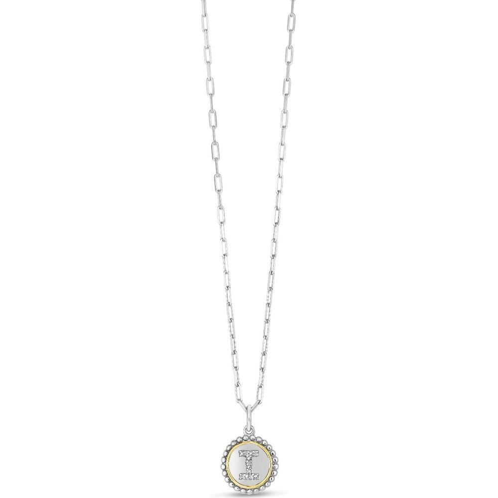 Phillip Gavriel 18K Gold and Sterling Silver 'I' Diamond Initial Pendant Necklace - 0.005 Carat Total Diamond Weight on Adjustable Paperclip Chain - 20"